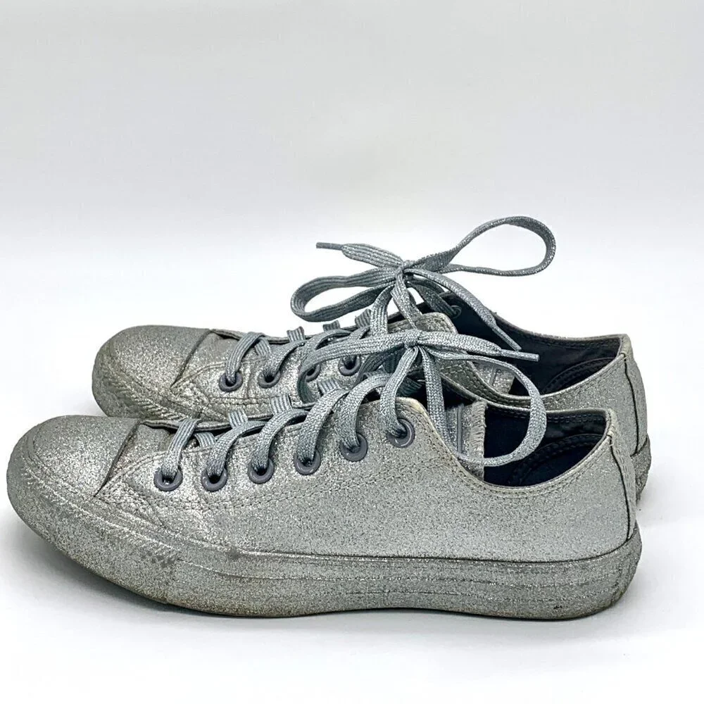 Converse All-Star Chuck Taylor Silver Glitter Low Top Sneakers - Picture 7 of 12